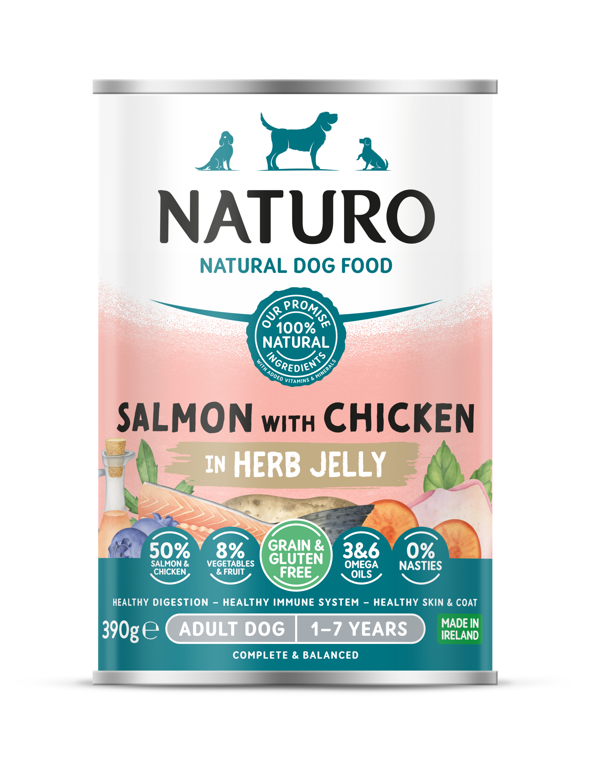 MPF1DNAT0601 Naturo konzerva Grain&Gluten Free 390g losos/pile 1/12