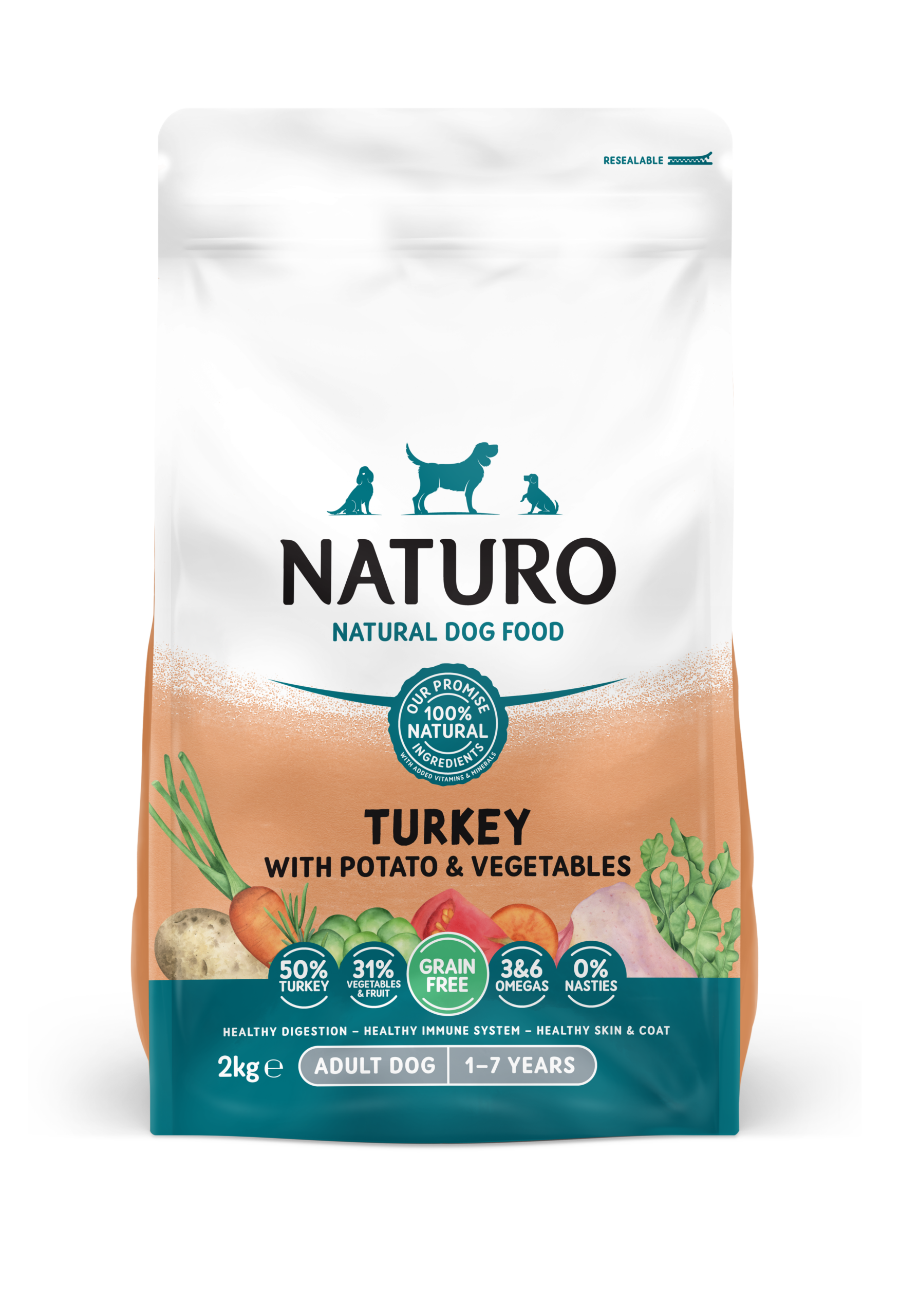 MPF2DNAT0202 Naturo Dog Adult Dry 2kg pura/krumpir/povrće