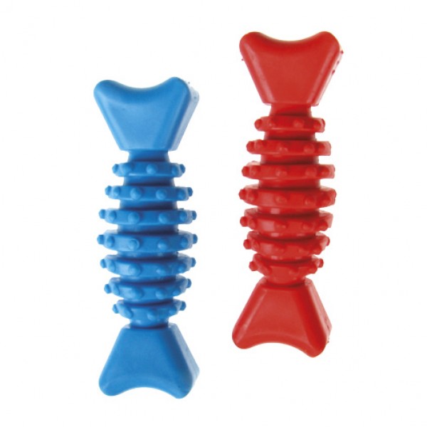 48437 Igračka za Pse Guma Kost 12cm rebrasta mix Tatrapet