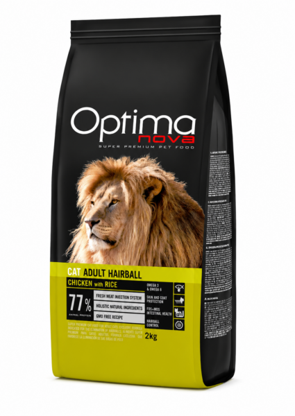 ONC27HB02 Optimanova cat adult Hairball Pile/Riža 2kg LG NOVO